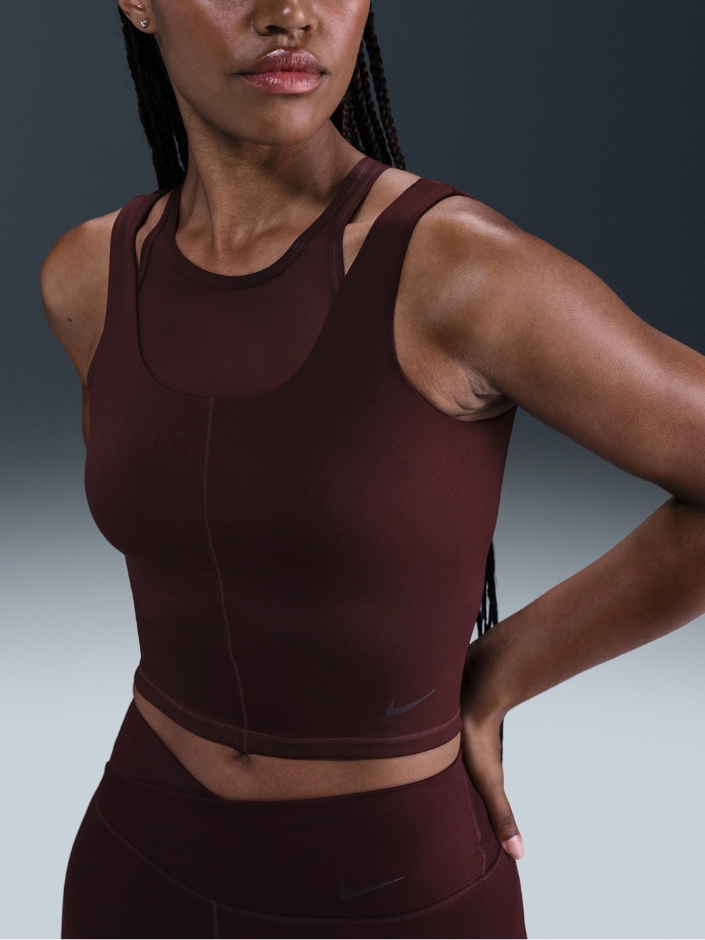 NWT Nike One Fitted Women's Dri-FIT Cropped Tank Top Large Burgundy